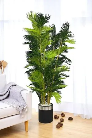 Yapay Ağaç Palmiye Kalın Bambu 200 Cm Yükseklik Gri Saksı