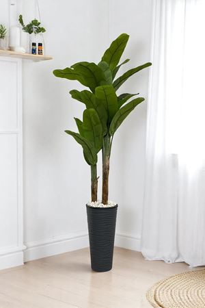Yapay Ağaç Muz Gerçek Doku 180 Cm Yükseklik Gri Saksı