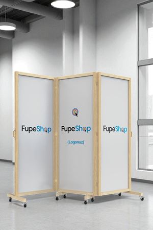 Kurumsal Logo Baskılı Tekerlekli Doğal Ahşap Paravan Seperatör Oda Bölme