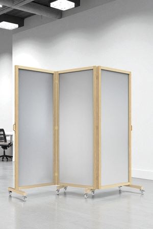 Bej Aynalı Tekerlekli Ahşap Paravan Seperatör Oda Bölme