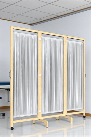 Medikal Muayene Paravanı | Doğal Ahşap İskelet Tekerlekli