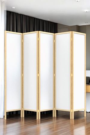 Ahşap Akordiyon Paravan | Doğal Ahşap Çerçeveli, 5 Kanat Bölme Paneli