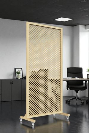 Delikli Ahşap Paravan | Ahşap Çerçeveli, Ayaklı ve Tekerlekli Tek Panel Bölme