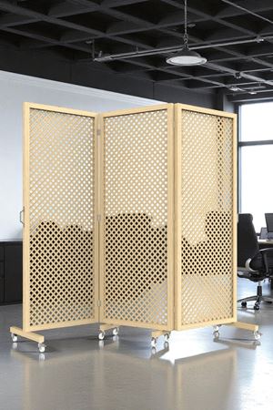 Doğal Ahşap 3 Kanatlı Fren Tekerlekli Kiralık Paravan