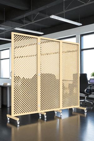 Doğal Ahşap 3 Kanatlı Fren Tekerlekli Kiralık Paravan