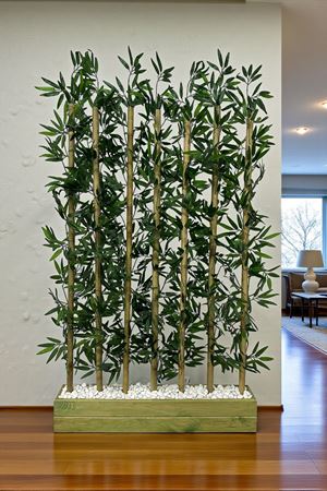 Yapay Çiçek Kalın Bambu Çubuk Ahşap Saksı Yeşil Seperatör Paravan