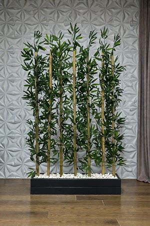 Yapay Çiçek Kalın Bambu Çubuk Ahşap Saksı Antrasit Gri Seperatör Paravan