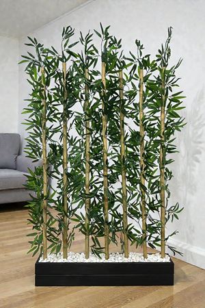 Yapay Çiçek Kalın Bambu Çubuk Ahşap Saksı Siyah Seperatör Paravan