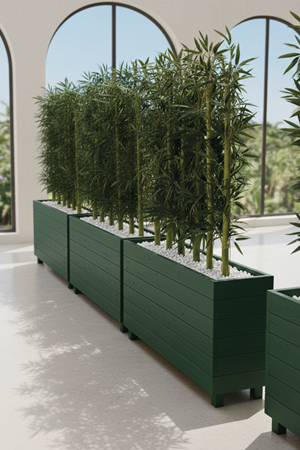 Ahşap Saksılı Dış Mekân Bambu Seperatör Yeşil | Doğal Bambu Alan Ayırıcı