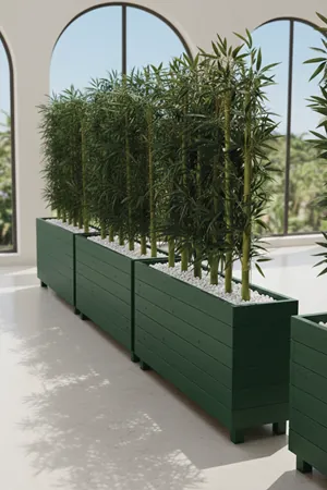Ahşap Saksılı Dış Mekân Bambu Seperatör Yeşil | Doğal Bambu Alan Ayırıcı