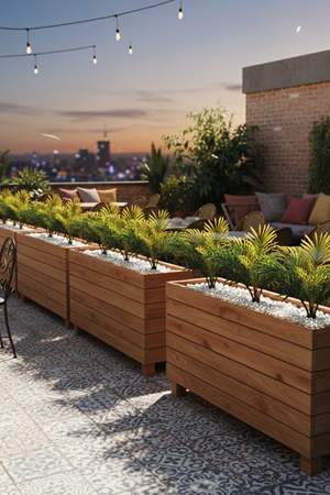 Ahşap Saksılı Dış Mekân Palmiye Seperatör Meşe | Dekoratif Alan Ayırıcı