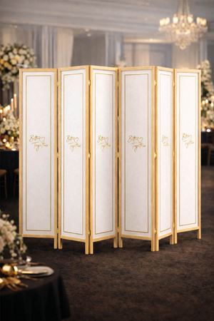 Beyaz Baskılı Ahşap Paravan | Ahşap Çerçeveli, 6 Kanat MDF Yüzeyli