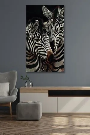 Yan Yana Duran İki Zebra  Kanvas Duvar Tablo 4452379
