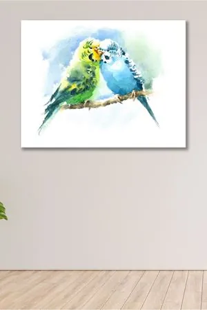 Birbirlerini Seven Muhabbet Kuşları Çizimi  Kanvas Duvar Tablo 4452233