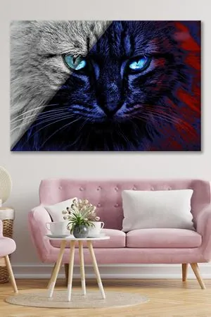 Mavi Gözlü Lacivert Kedi Kanvas Duvar Tablo 4452432