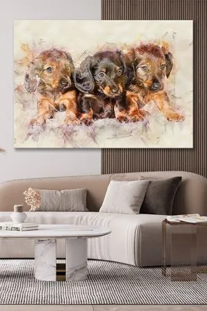 Yağlı Boya Efektli Yavru Köpek Çizimi Kanvas Duvar Tablo 4452291