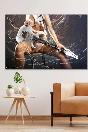 Gitar Çalan İç Çamaşırlı Kadın Kanvas Duvar Tablo 3322575