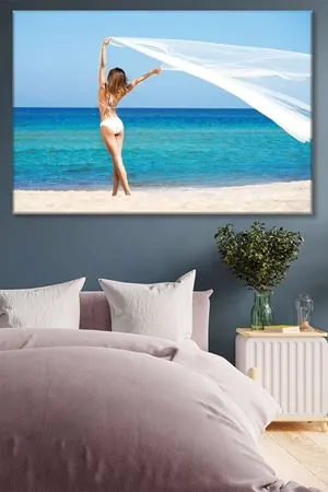 Beyaz Bikinili Kadın Kanvas Duvar Tablo 3322734