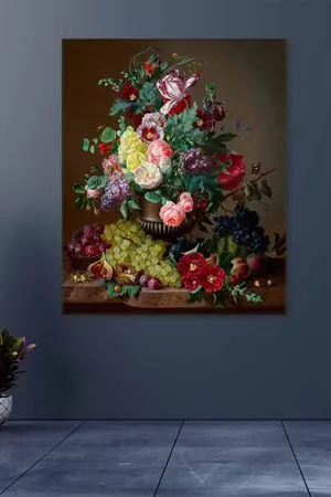 Antika Vazo İçinde Renkli Çiçekler Art Kanvas Tablo 2222011