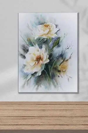 Beyaz Güller Yağlı Boya Efektli Art Kanvas Tablo 2222001