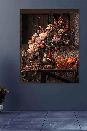 Metal Vazonun İçinde Büyüyen Çiçekler Art Kanvas Tablo 2221797