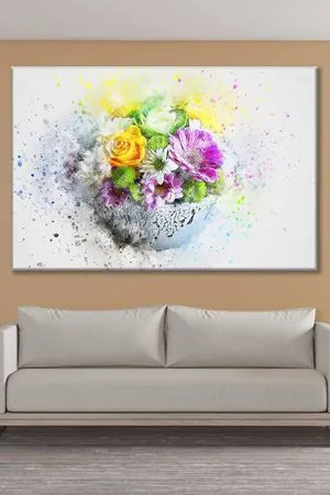 Pembe Sarı Ve Beyaz Çiçekler Art Kanvas Tablo 2222004