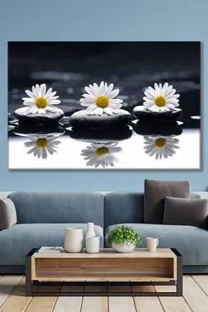 Taşın Üstünde Beyaz Papatyalar Art Kanvas Tablo 2221901