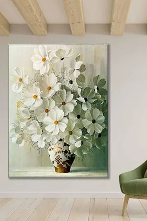 Vazo İçinde Beyaz Çiçekler Art Kanvas Tablo 2221922