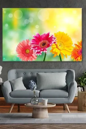 Turuncu Sarı Ve Pembe Çiçekler Art Kanvas Tablo 2222006