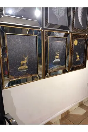Geyik Ayna Çerçeve Sim İşleme Camlı Gold Set Tablo 665876