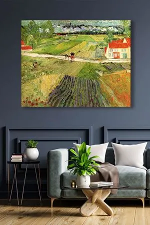 Vincent van Gogh - Landscape with Carriage and Train  - 106022 -  Dekoratif Duvar Kanvas Tablo