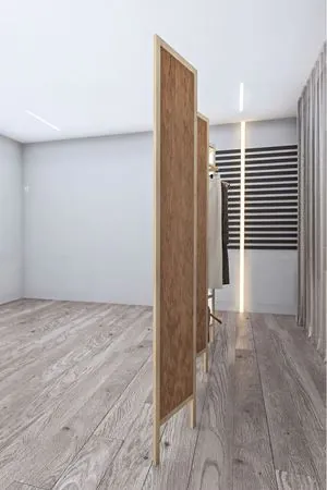Doğal Ahşap Logo Baskılı Ayna Askılık 6 Kanat Paravan