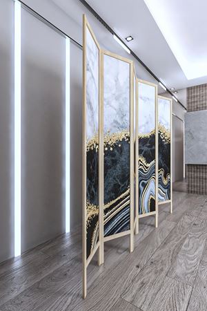 Doğal Ahşap Soyut Gold 6 Kanat Paravan Seperatör Oda Bölme