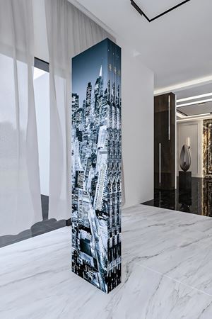 Doğal Ahşap New York Manzara 6 Kanat Paravan Seperatör Oda Bölme