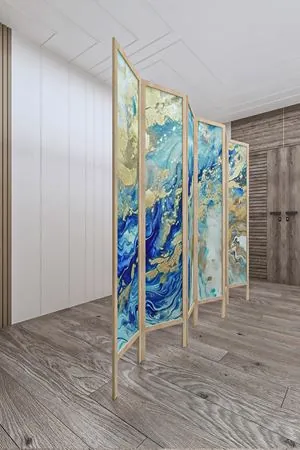 Doğal Ahşap Soyut Gold 6 Kanat Paravan Seperatör Oda Bölme