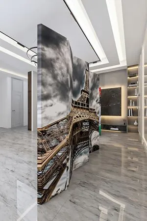 Doğal Ahşap Eyfel Kulesi Manzara 6 Kanat Paravan Seperatör Oda Bölme