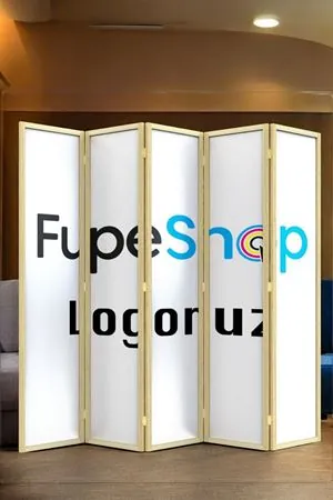 Kurumsal Logo Mdf Üstü Baskılı Doğal Ahşap Paravan Seperatör Oda Bölme