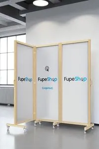 Kurumsal Logo Baskılı Tekerlekli Doğal Ahşap Paravan Seperatör Oda Bölme
