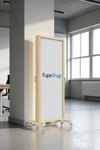 Kurumsal Logo Baskılı Tekerlekli Doğal Ahşap Paravan Seperatör Oda Bölme