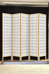 Doğal Ahşap Japon Stil Çizgisel Bej Paravan Seperatör Oda Bölme