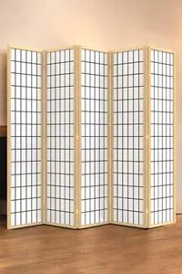 Bej Doğal Ahşap Japon Stil Çizgisel Izgara Basklı Paravan Seperatör Oda Bölme