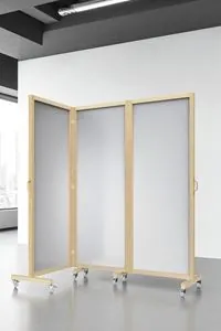 Bej Aynalı Tekerlekli Ahşap Paravan Seperatör Oda Bölme