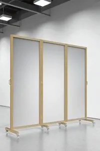 Bej Aynalı Tekerlekli Ahşap Paravan Seperatör Oda Bölme