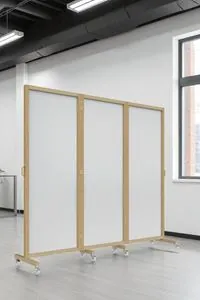Ahşap Çerçeveli Tekerlekli Paravan | 3 Kanat MDF Yüzeyli Bölme Paneli