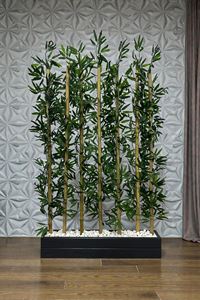 Yapay Çiçek Kalın Bambu Çubuk Ahşap Saksı Antrasit Gri Seperatör Paravan