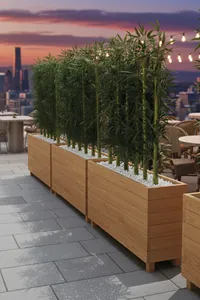 Ahşap Saksılı Dış Mekân Bambu Seperatör Meşe | Doğal Bambu Alan Ayırıcı