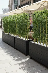 Ahşap Saksılı Dış Mekân Bambu Seperatör Antrasit Gri | Doğal Bambu Alan Ayırıcı