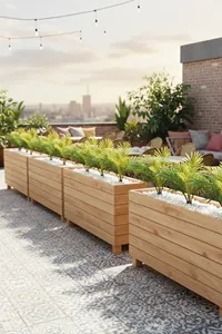 Ahşap Saksılı Dış Mekân Palmiye Seperatör Naturel | Dekoratif Alan Ayırıcı